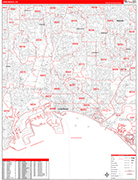 Long Beach  Wall Map Red Line Style